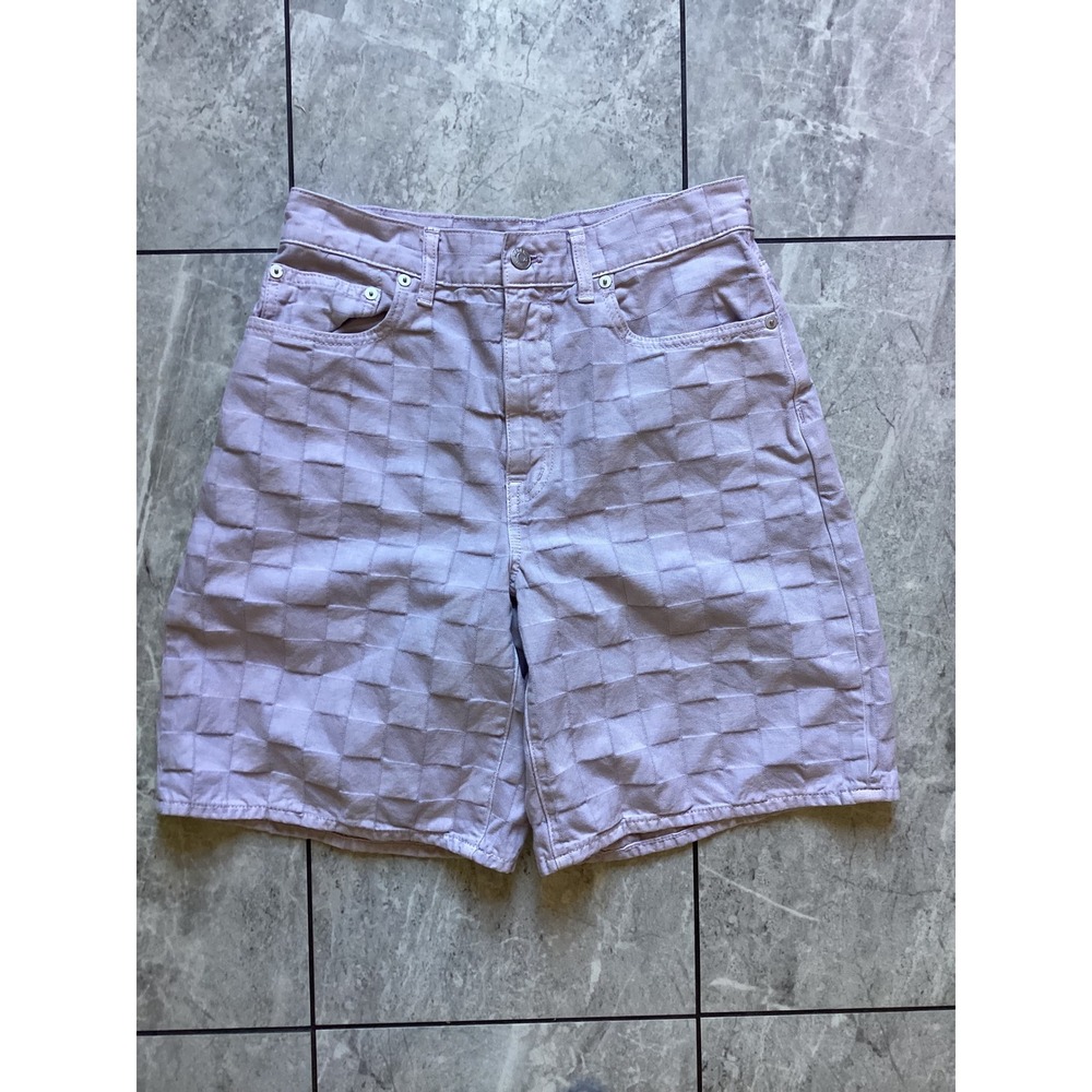 Madewell Lavender Purple Checkerboard High Rise Denim Shorts 27 NK854